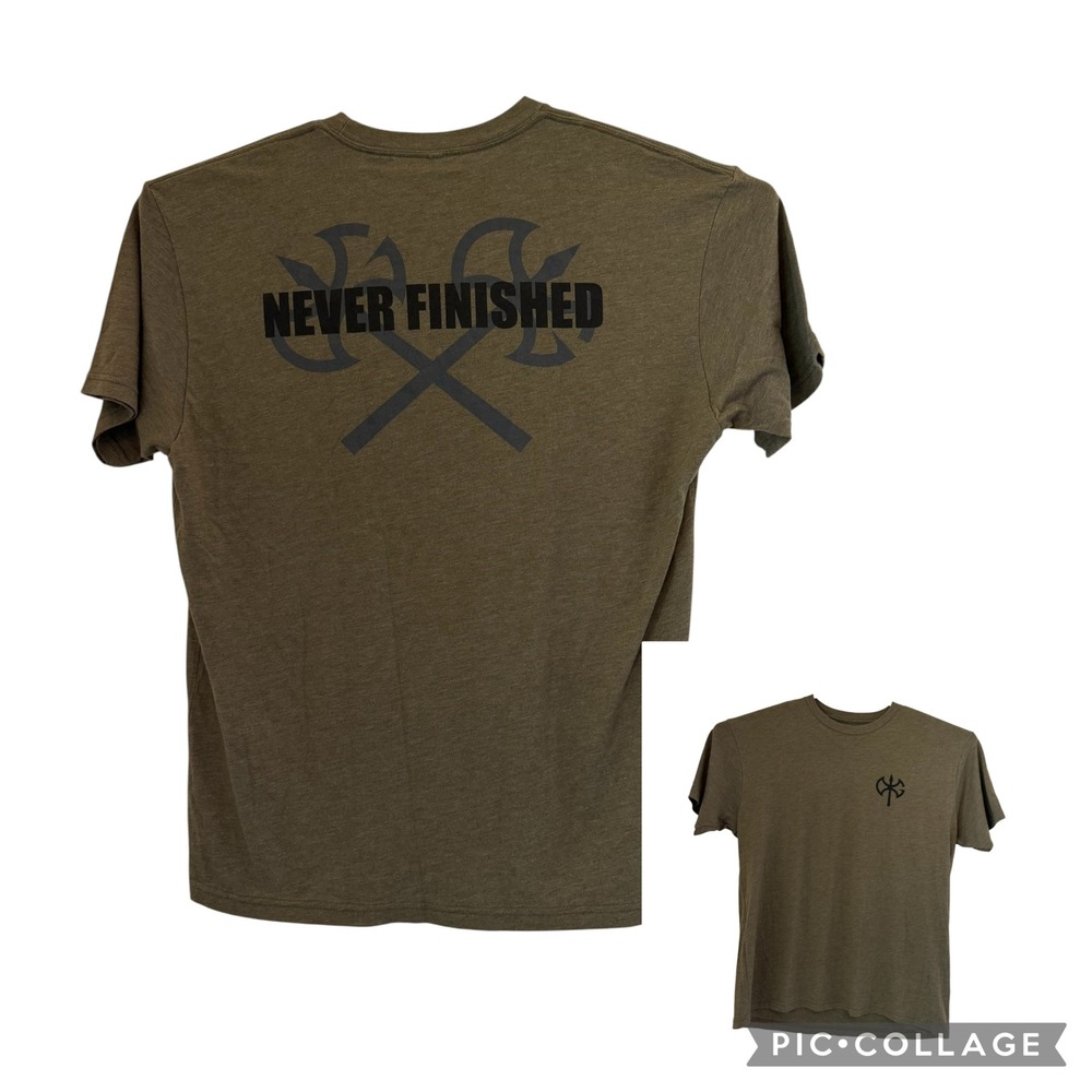 David Goggins Never Finished Graphic T-Shirt XL Olive Green Stay Hard Tee Gym